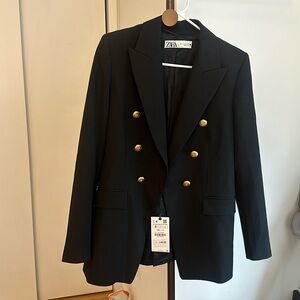 Brand New Zara Women double breasted blazer gold bottons black size S